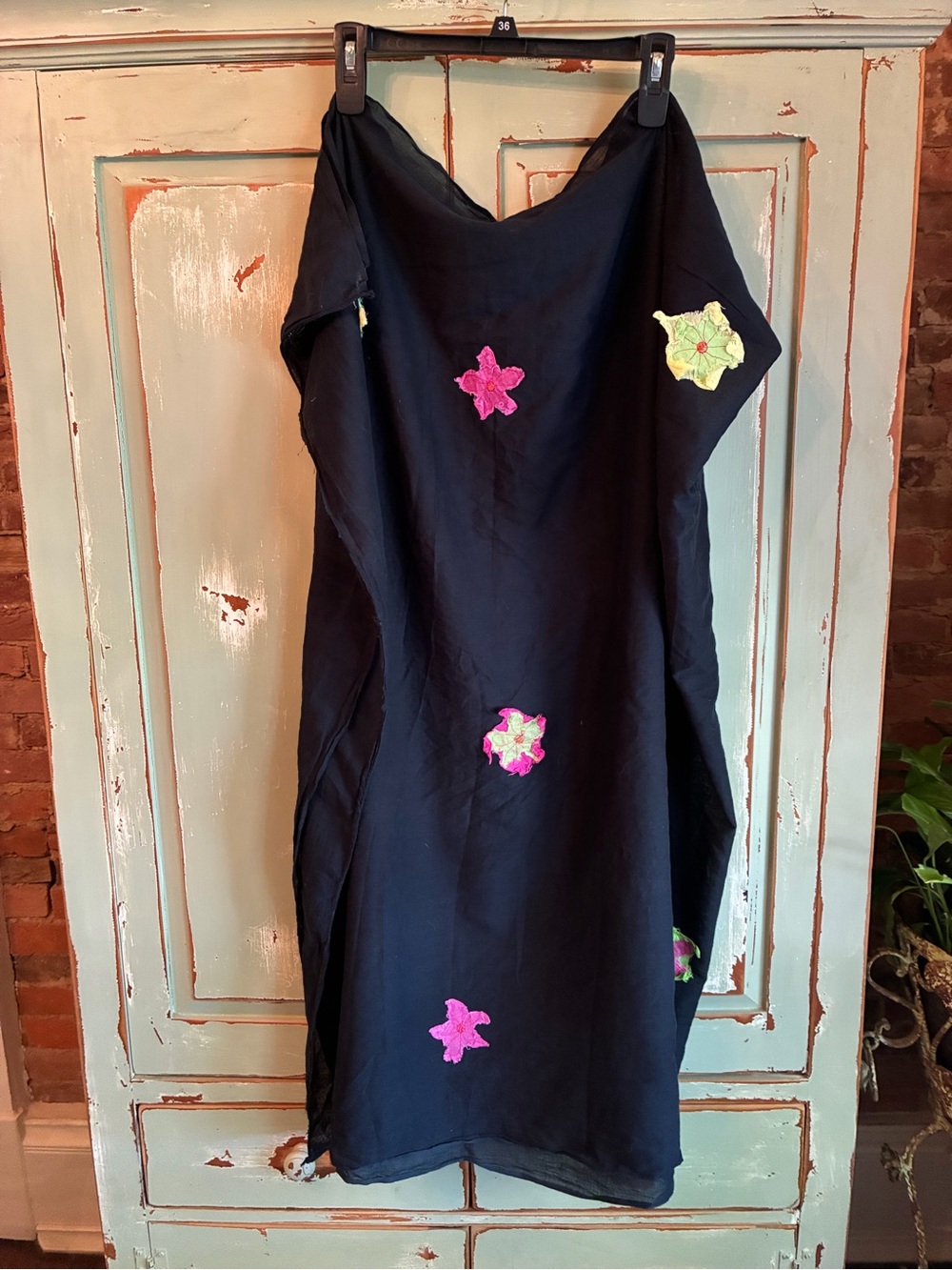 Black Swim Coverup With Floral Appliqués L